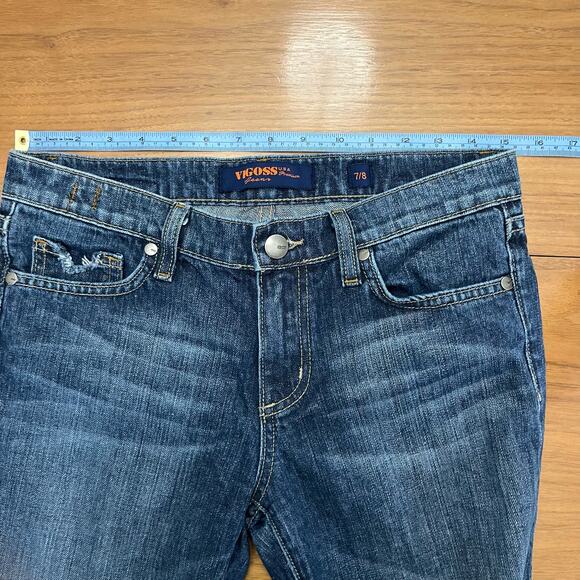 Vigoss Flare Jeans Size 7/8 Distressed Pockets Embroidered Denim - Picture 7 of 9